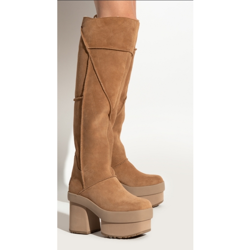 🆕️ UGG New Heights Platform Ochre Brown Over the Knee Boots Size 10 Baddie - Picture 8 of 15